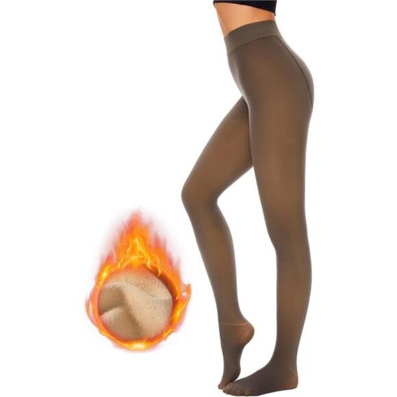 Fleece Lined Tights Women Pantyhose Fake Translucent Tights High Waisted - Picture 7 of 7